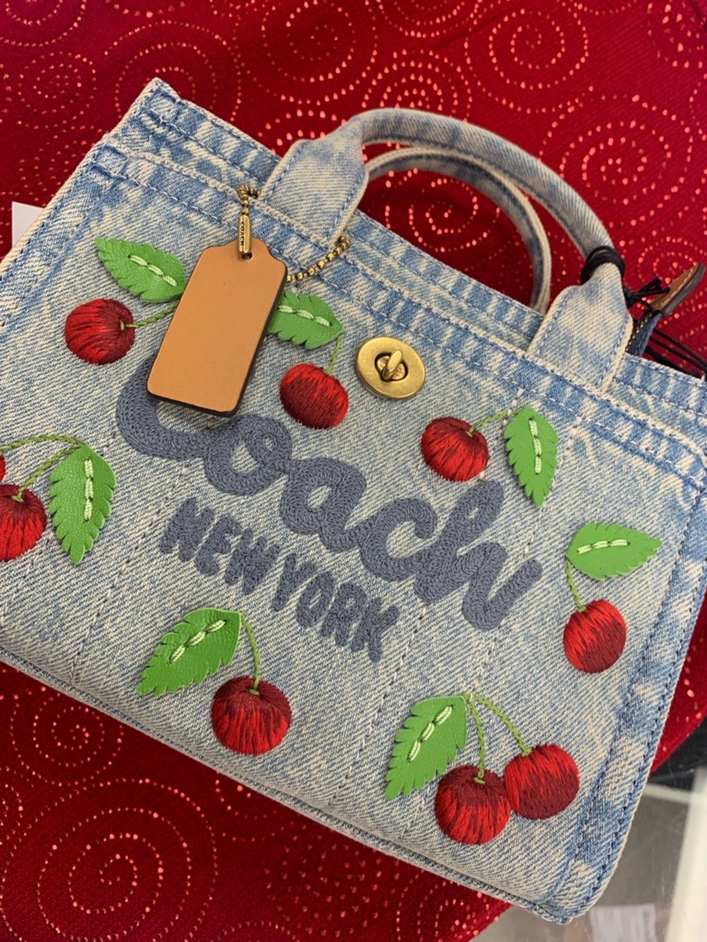 Coach Light Blue Denim Mini Tote with Red Cherry Embroidery - Picture 6 of 15